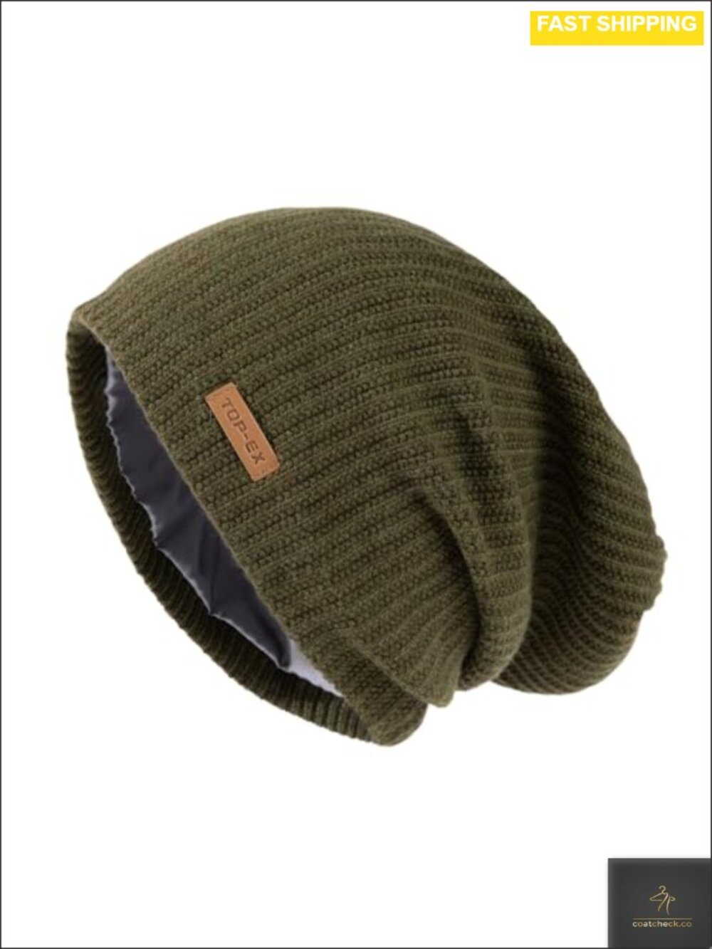 Oversize Merino Wool Satin Lined Slouchy Beanie Big Large Head Knit Hat